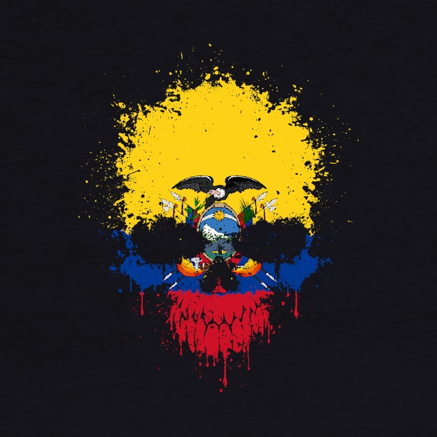 Chaotic Ecuadorian Flag Splatter Skull by jeffbartels